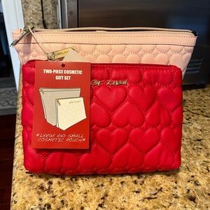 Betsey Johnson Quilted Red and Pink Heart Cosmetic Bag Set